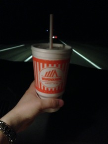 Toasting to my friends with my late night Whataburger.