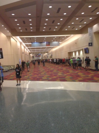 In line to get our badges.